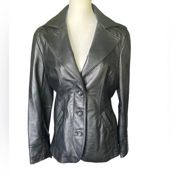Wilsons Women’s Notched Collar Black Leather Jacket, Moto Jacket, Size Medium